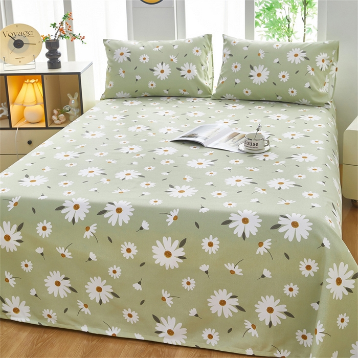 91家纺网 家纺一手货源 找家纺 雲归梦 2025新款原棉老粗布床单席子凉席印花三件套 菊香怡人-绿