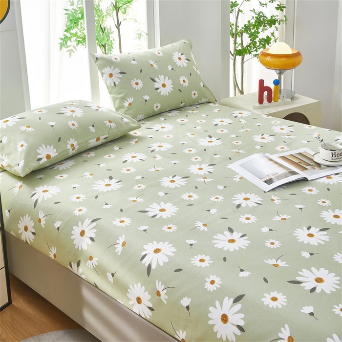 91家纺网 家纺一手货源 找家纺 雲归梦 2025新款原棉老粗布床单席子凉席印花三件套 菊香怡人-绿