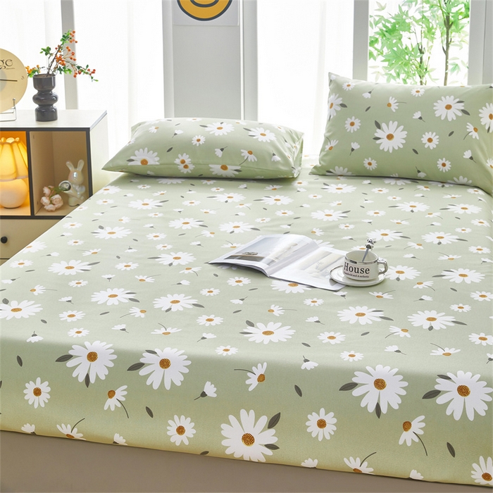 91家纺网 家纺一手货源 找家纺 雲归梦 2025新款原棉老粗布床单席子凉席印花三件套 菊香怡人-绿