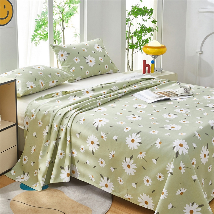 91家纺网 家纺一手货源 找家纺 雲归梦 2025新款原棉老粗布床单席子凉席印花三件套 菊香怡人-绿