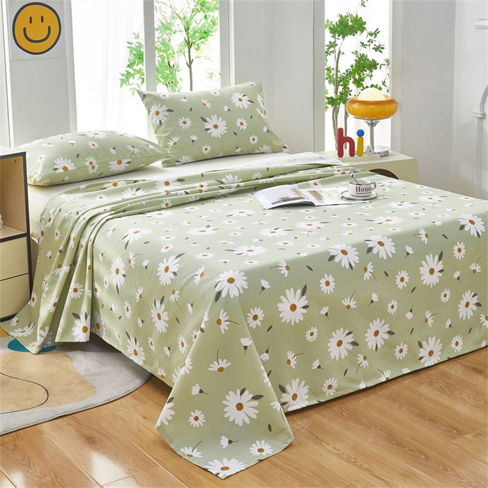 91家纺网 家纺一手货源 找家纺 雲归梦 2025新款原棉老粗布床单席子凉席印花三件套 菊香怡人-绿