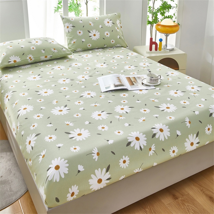 91家纺网 家纺一手货源 找家纺 雲归梦 2025新款原棉老粗布床单席子凉席印花三件套 菊香怡人-绿