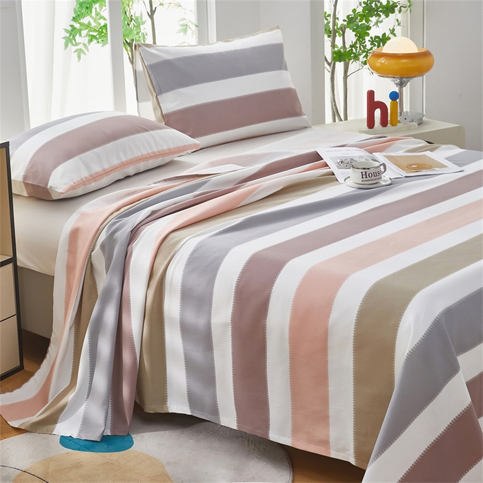 91家纺网 家纺一手货源 找家纺 雲归梦 2025新款原棉老粗布床单席子凉席印花三件套 令和新约-粉