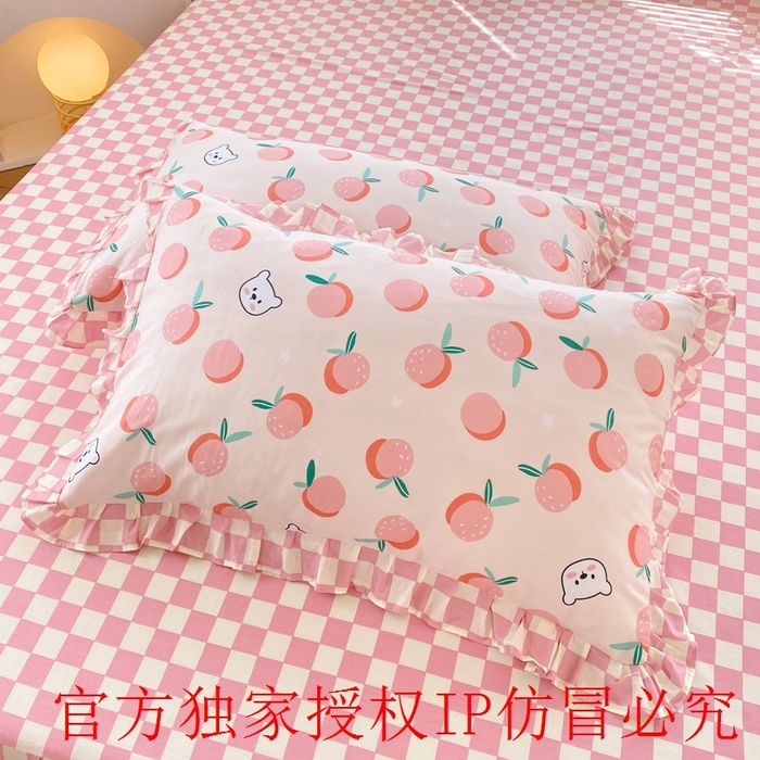 91家纺网 家纺一手货源 找家纺 玉元坊 2025春夏新款公主风全棉纯棉花边被套床单四件套 桔子熊