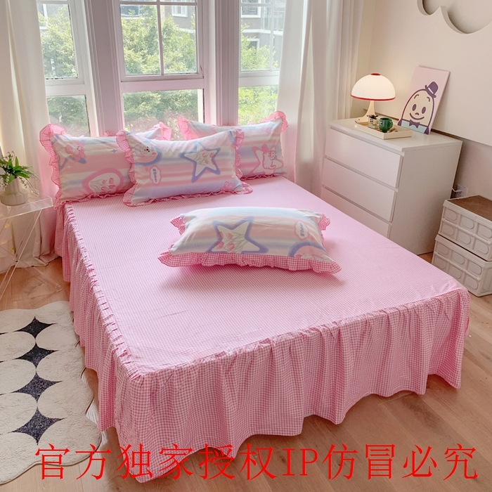 91家纺网 家纺一手货源 找家纺 玉元坊 2025春夏新款公主风全棉纯棉花边被套床单四件套 奶油小狗