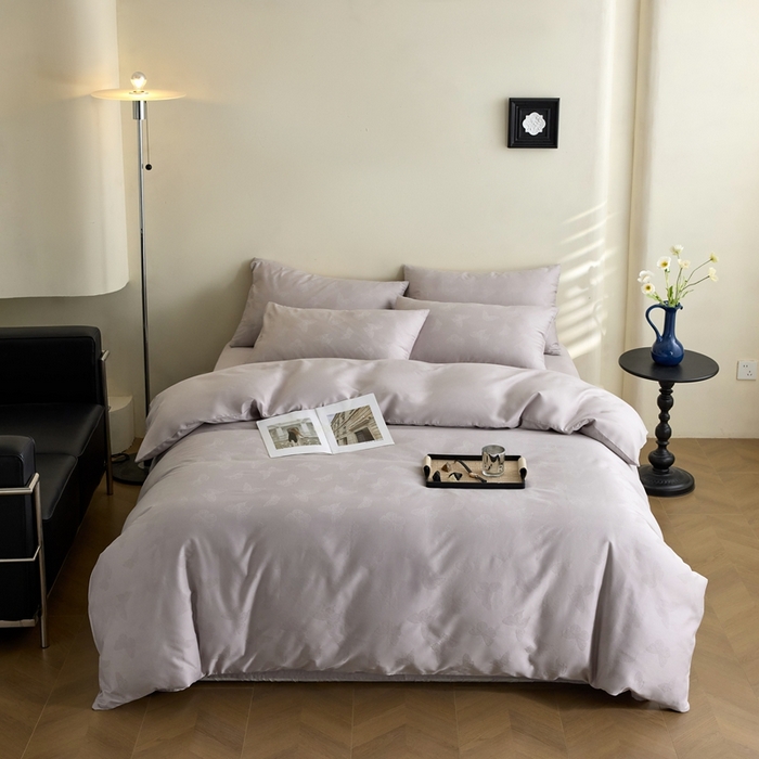 91家纺网 家纺一手货源 找家纺 亿梵家居 2025新款高端A类长绒棉四件套全棉提花轻奢全棉四件套 梦蝶-轻奢灰