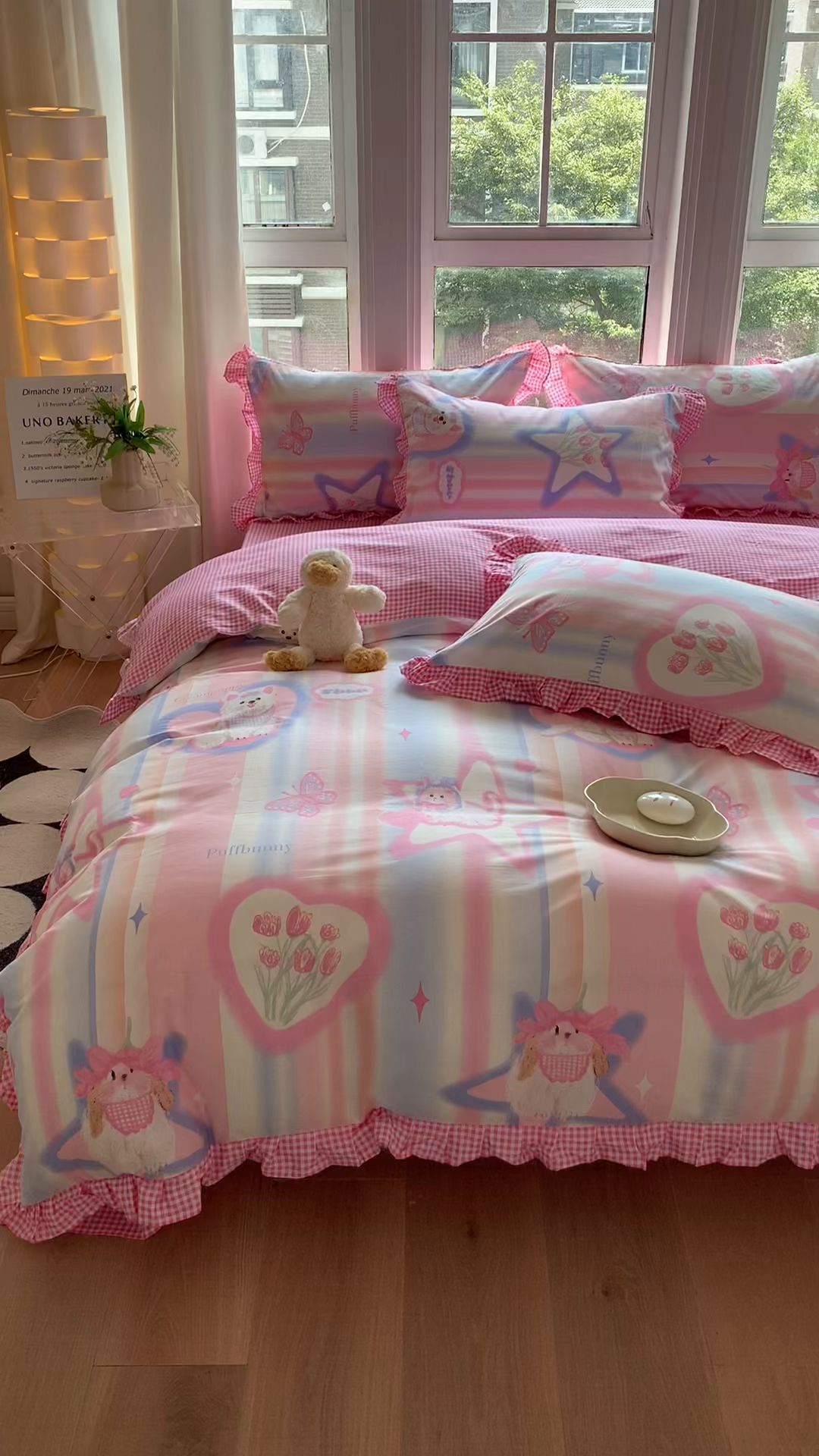 91家纺网 家纺一手货源 找家纺 玉元坊 2025春夏新款公主风全棉纯棉花边被套床单四件套 奶油小狗