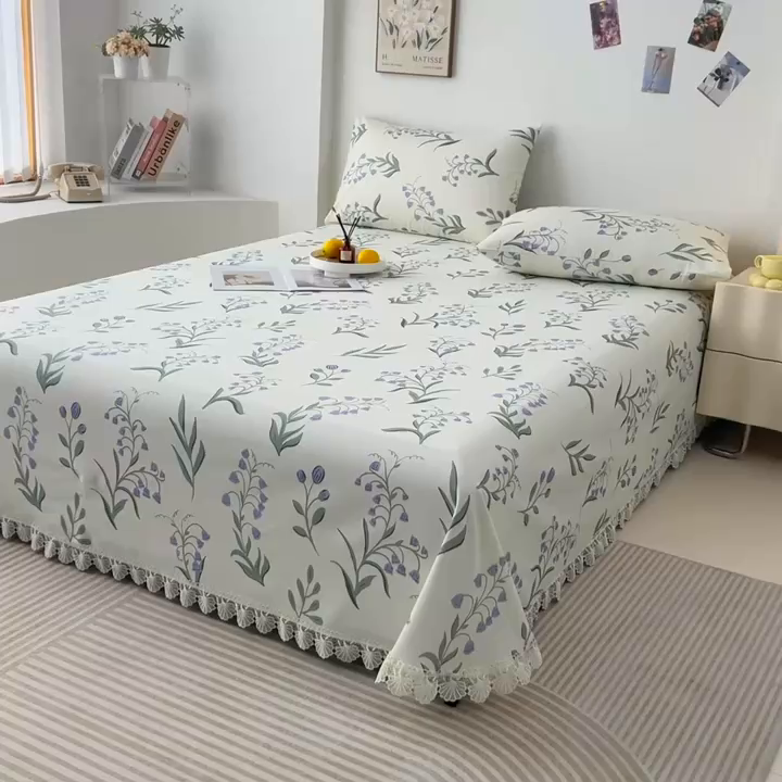 91家纺网 家纺一手货源 找家纺 义博家纺 2025新款纯棉老粗布花边款单床单 暮光予香