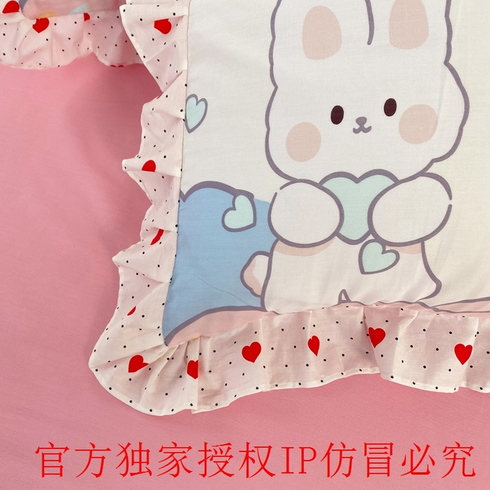 91家纺网 家纺一手货源 找家纺 玉元坊 2025春夏新款公主风全棉纯棉花边被套床单四件套 兔高高