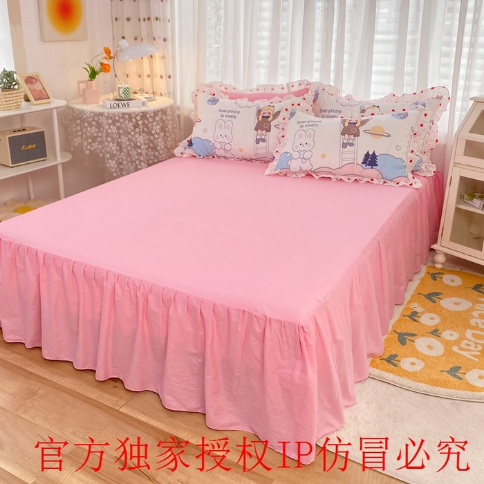 91家纺网 家纺一手货源 找家纺 玉元坊 2025春夏新款公主风全棉纯棉花边被套床单四件套 兔高高