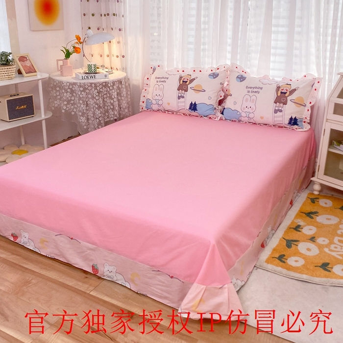 91家纺网 家纺一手货源 找家纺 玉元坊 2025春夏新款公主风全棉纯棉花边被套床单四件套 兔高高