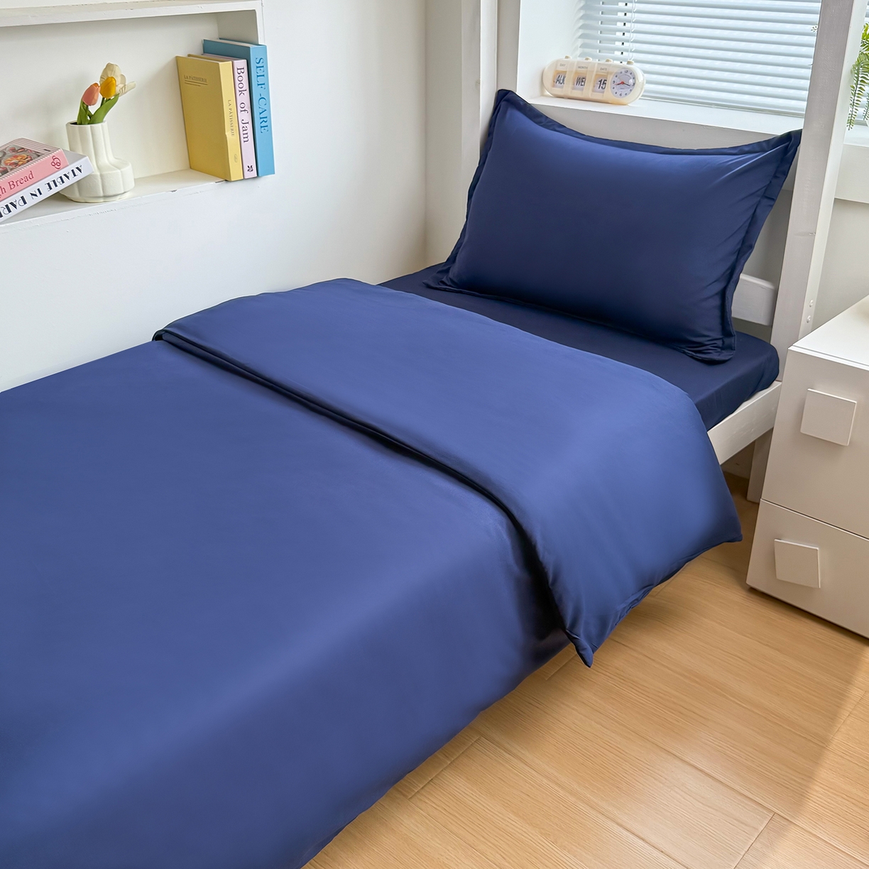 91家纺网 家纺一手货源 找家纺 茗婷家纺 2025供外贸跨境纯色床单笠学生三件套上下铺三件套军训宿舍医院养老院 藏青