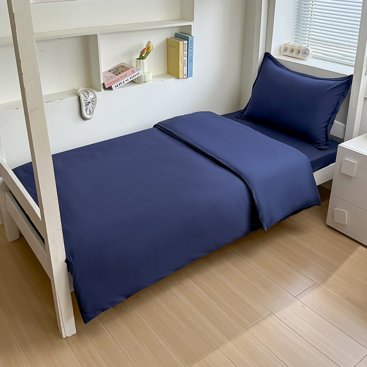 91家纺网 家纺一手货源 找家纺 茗婷家纺 2025供外贸跨境纯色床单笠学生三件套上下铺三件套军训宿舍医院养老院 藏青