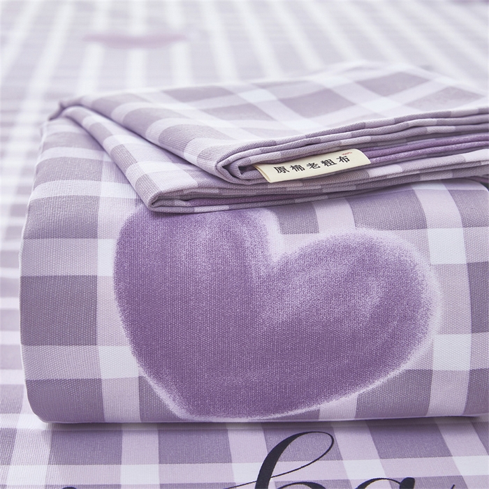 91家纺网 家纺一手货源 找家纺 雲归梦 2025新款原棉老粗布床单席子凉席印花三件套 梦心水晶-紫