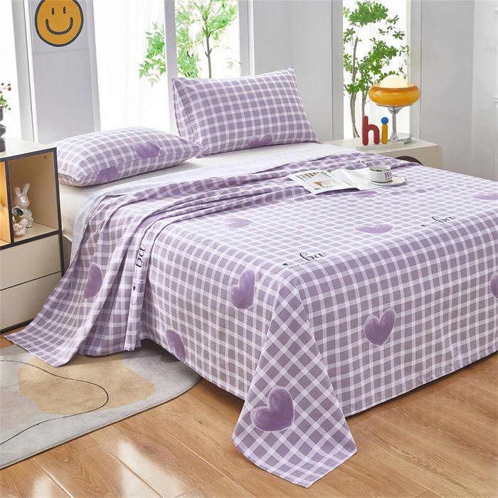 91家纺网 家纺一手货源 找家纺 雲归梦 2025新款原棉老粗布床单席子凉席印花三件套 梦心水晶-紫