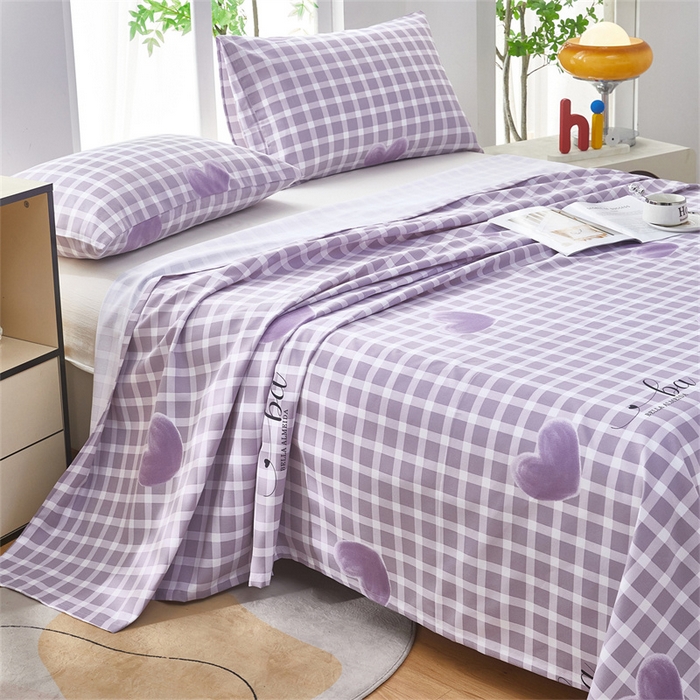 91家纺网 家纺一手货源 找家纺 雲归梦 2025新款原棉老粗布床单席子凉席印花三件套 梦心水晶-紫