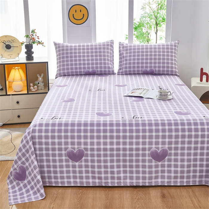 91家纺网 家纺一手货源 找家纺 雲归梦 2025新款原棉老粗布床单席子凉席印花三件套 梦心水晶-紫