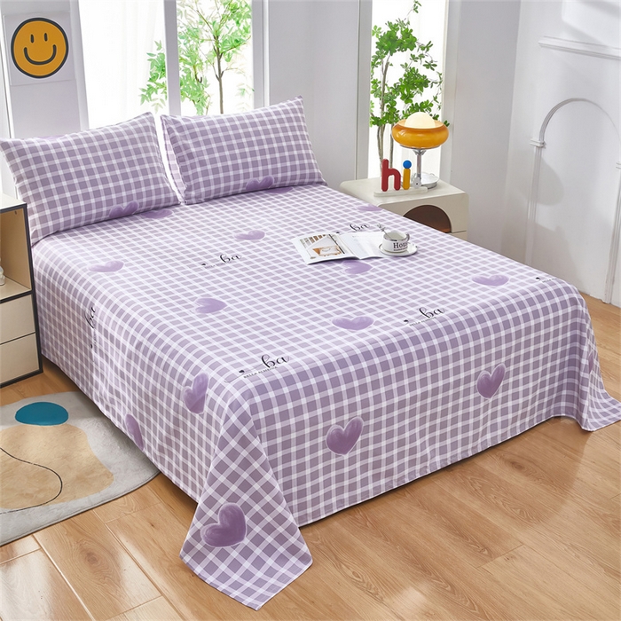 91家纺网 家纺一手货源 找家纺 雲归梦 2025新款原棉老粗布床单席子凉席印花三件套 梦心水晶-紫