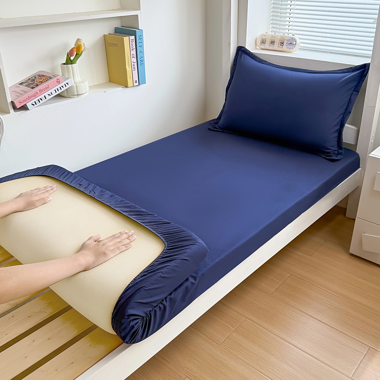 91家纺网 家纺一手货源 找家纺 （总）茗婷家纺 2025新款供跨境外贸高克重纯色磨毛床笠宾馆养老院床笠多规格