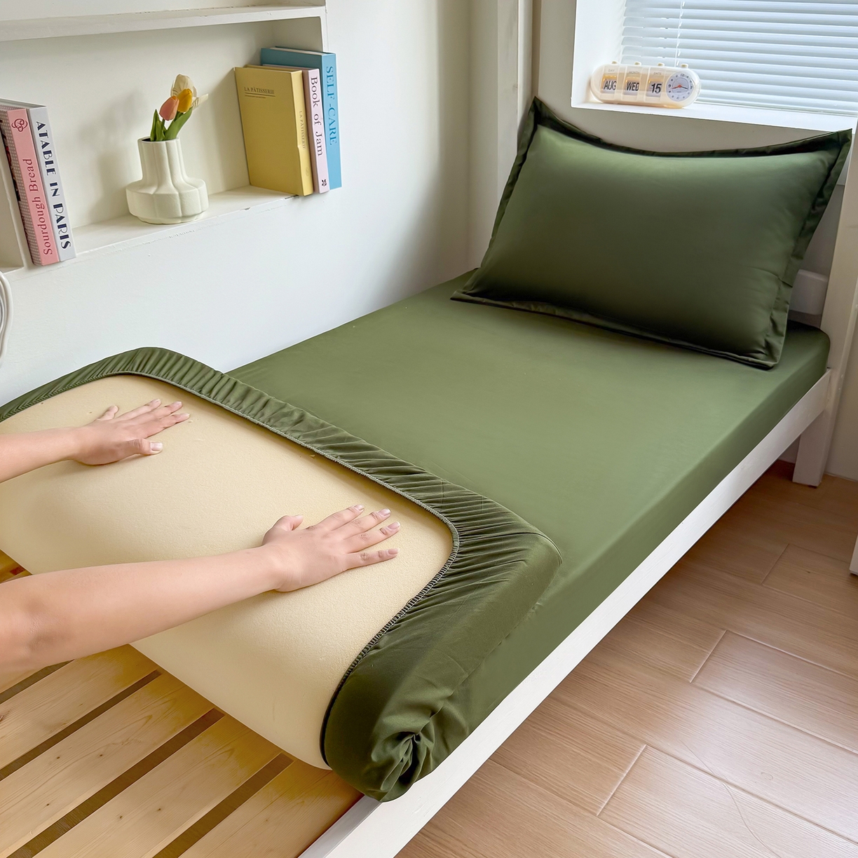 91家纺网 家纺一手货源 找家纺 （总）茗婷家纺 2025新款供跨境外贸高克重纯色磨毛床笠宾馆养老院床笠多规格