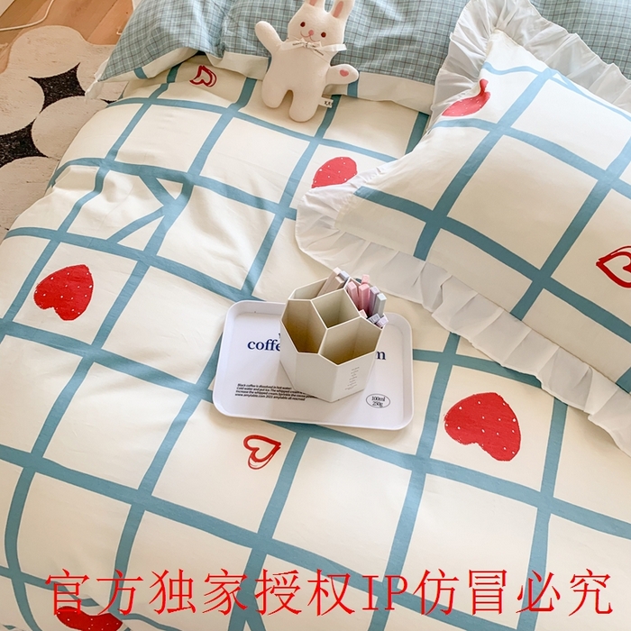 91家纺网 家纺一手货源 找家纺 玉元坊 2025春夏新款公主风全棉纯棉花边被套床单四件套 心心格