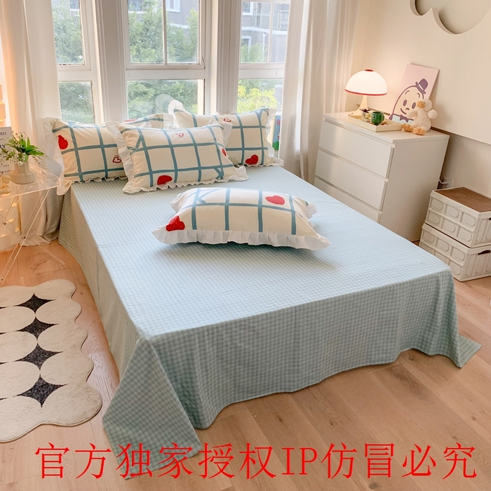 91家纺网 家纺一手货源 找家纺 玉元坊 2025春夏新款公主风全棉纯棉花边被套床单四件套 心心格