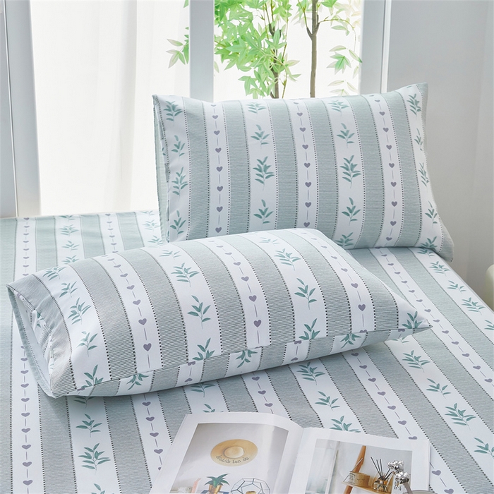 91家纺网 家纺一手货源 找家纺 雲归梦 2025新款原棉老粗布床单席子凉席印花三件套 情意绵长-绿