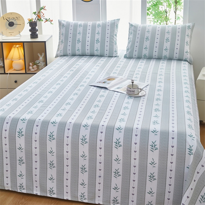 91家纺网 家纺一手货源 找家纺 雲归梦 2025新款原棉老粗布床单席子凉席印花三件套 情意绵长-绿