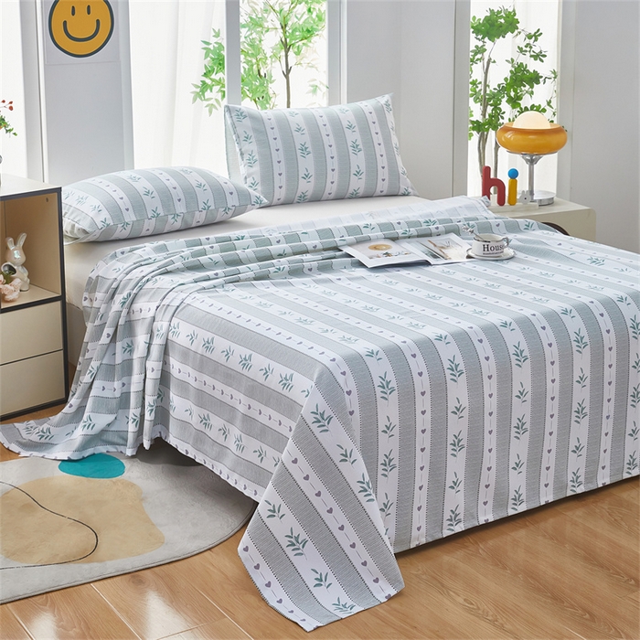 91家纺网 家纺一手货源 找家纺 雲归梦 2025新款原棉老粗布床单席子凉席印花三件套 情意绵长-绿