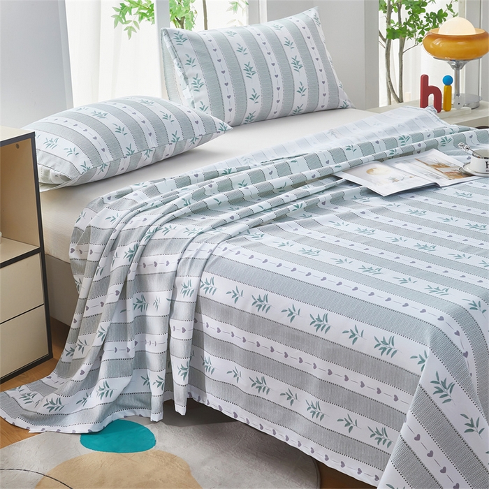 91家纺网 家纺一手货源 找家纺 雲归梦 2025新款原棉老粗布床单席子凉席印花三件套 情意绵长-绿
