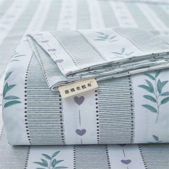 91家纺网 家纺一手货源 找家纺 雲归梦 2025新款原棉老粗布床单席子凉席印花三件套 情意绵长-绿