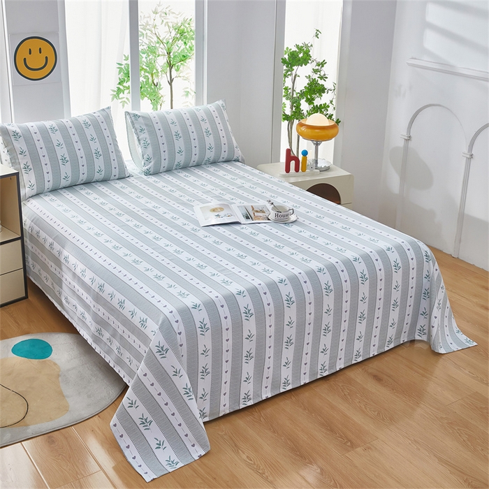 91家纺网 家纺一手货源 找家纺 雲归梦 2025新款原棉老粗布床单席子凉席印花三件套 情意绵长-绿