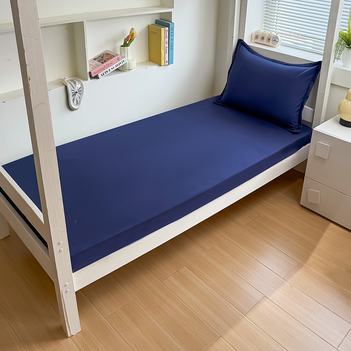 91家纺网 家纺一手货源 找家纺 茗婷家纺 2025新款供跨境外贸高克重纯色磨毛床笠宾馆养老院床笠多规格 藏青