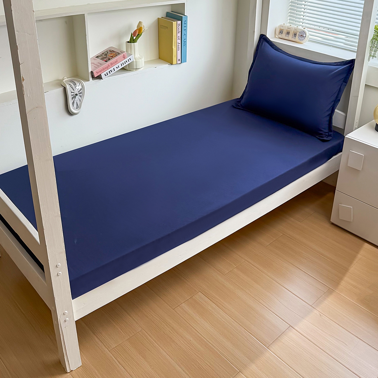 91家纺网 家纺一手货源 找家纺 茗婷家纺 2025新款供跨境外贸高克重纯色磨毛床笠宾馆养老院床笠多规格 藏青