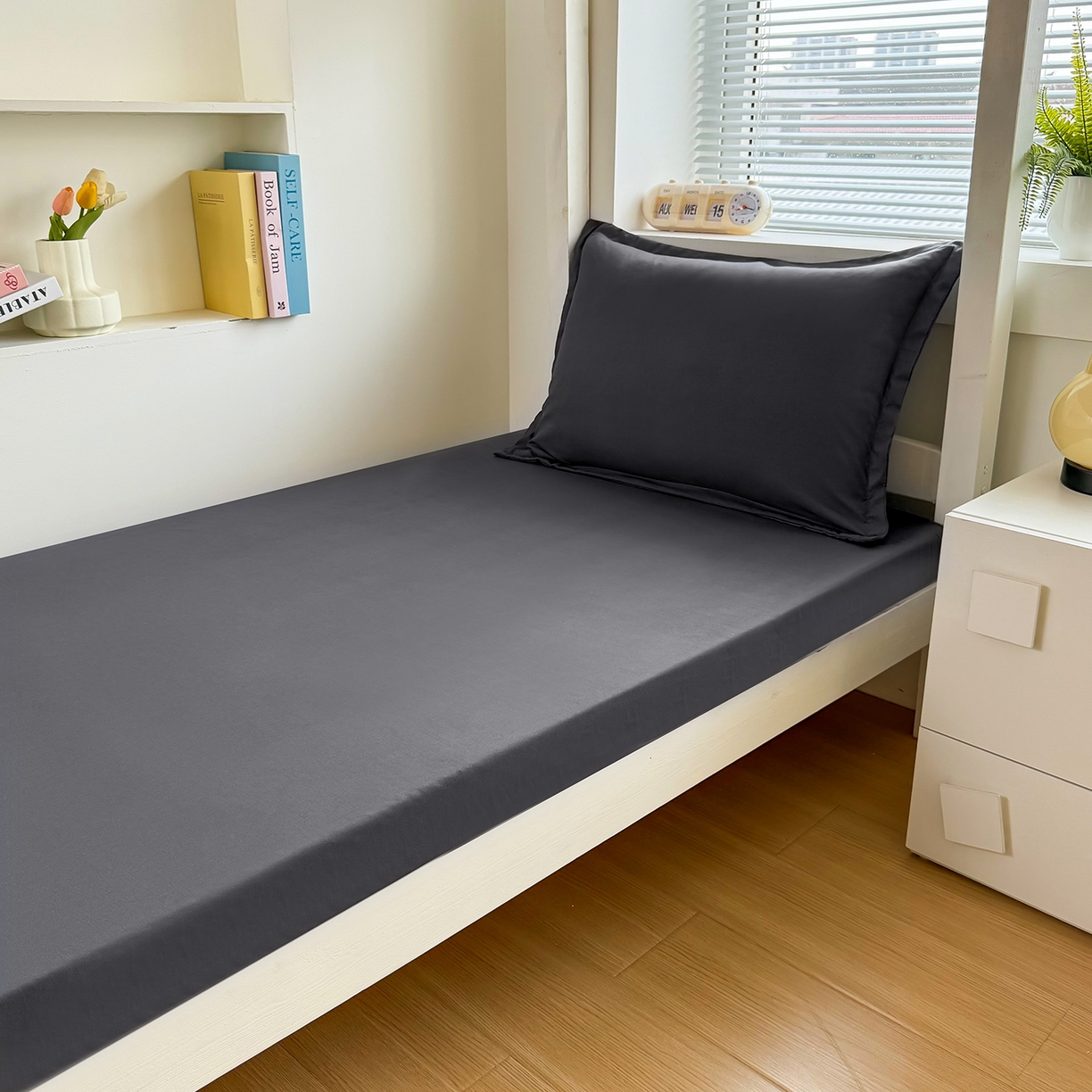 91家纺网 家纺一手货源 找家纺 茗婷家纺 2025新款供跨境外贸高克重纯色磨毛床笠宾馆养老院床笠多规格 高级灰