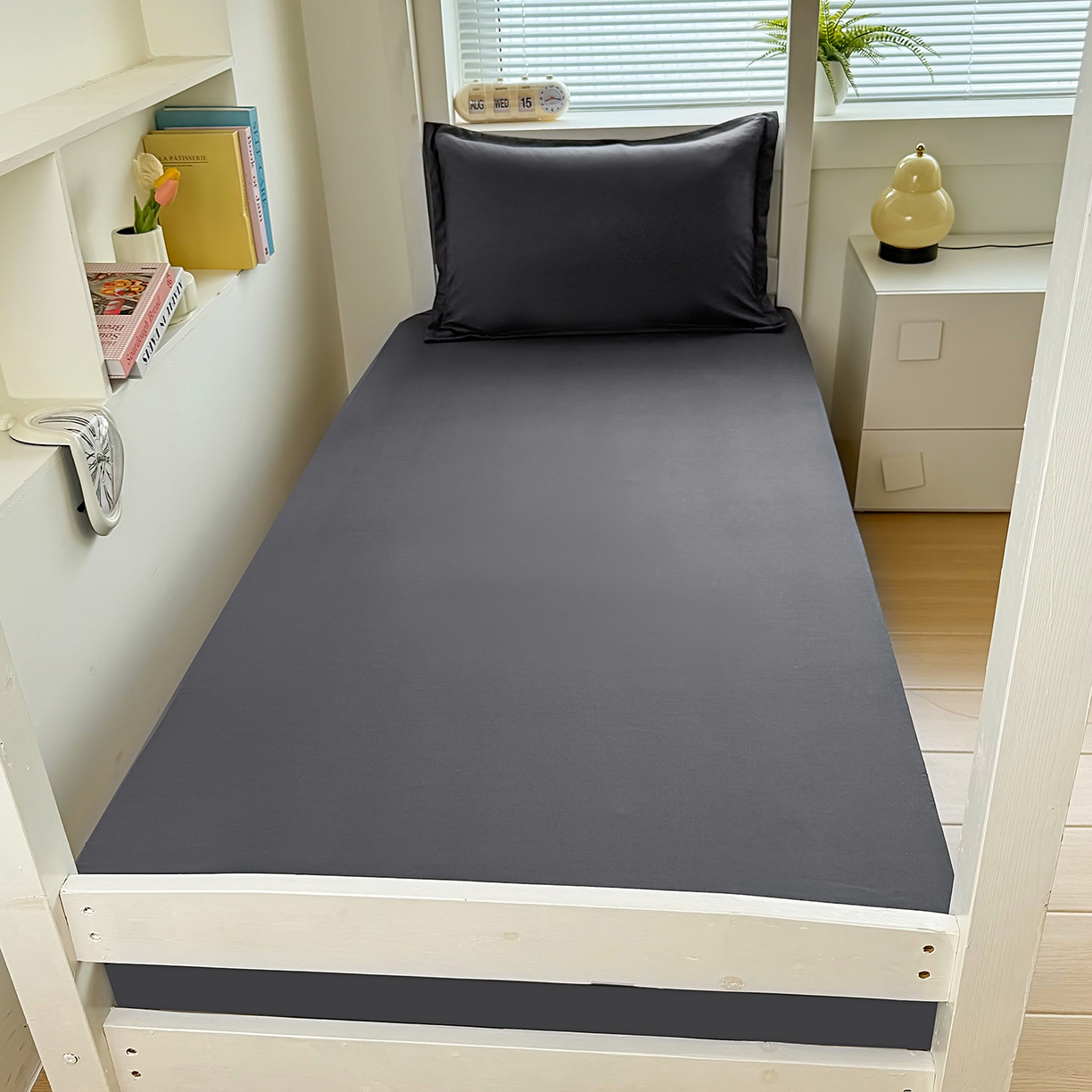 91家纺网 家纺一手货源 找家纺 茗婷家纺 2025新款供跨境外贸高克重纯色磨毛床笠宾馆养老院床笠多规格 高级灰