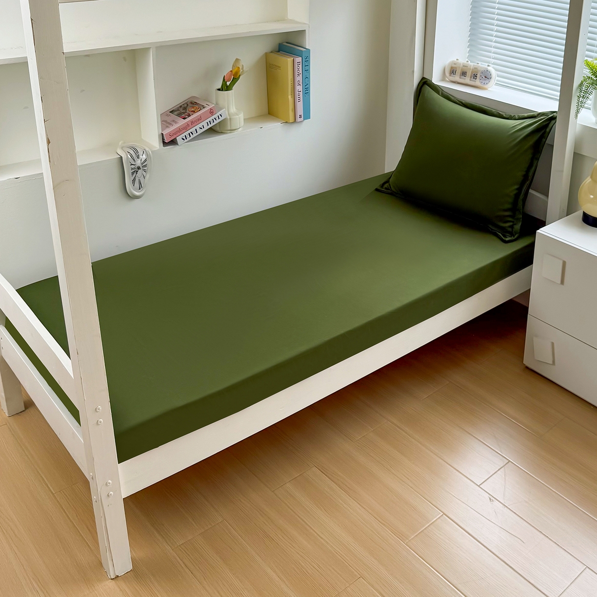 91家纺网 家纺一手货源 找家纺 茗婷家纺 2025新款供跨境外贸高克重纯色磨毛床笠宾馆养老院床笠多规格 军绿