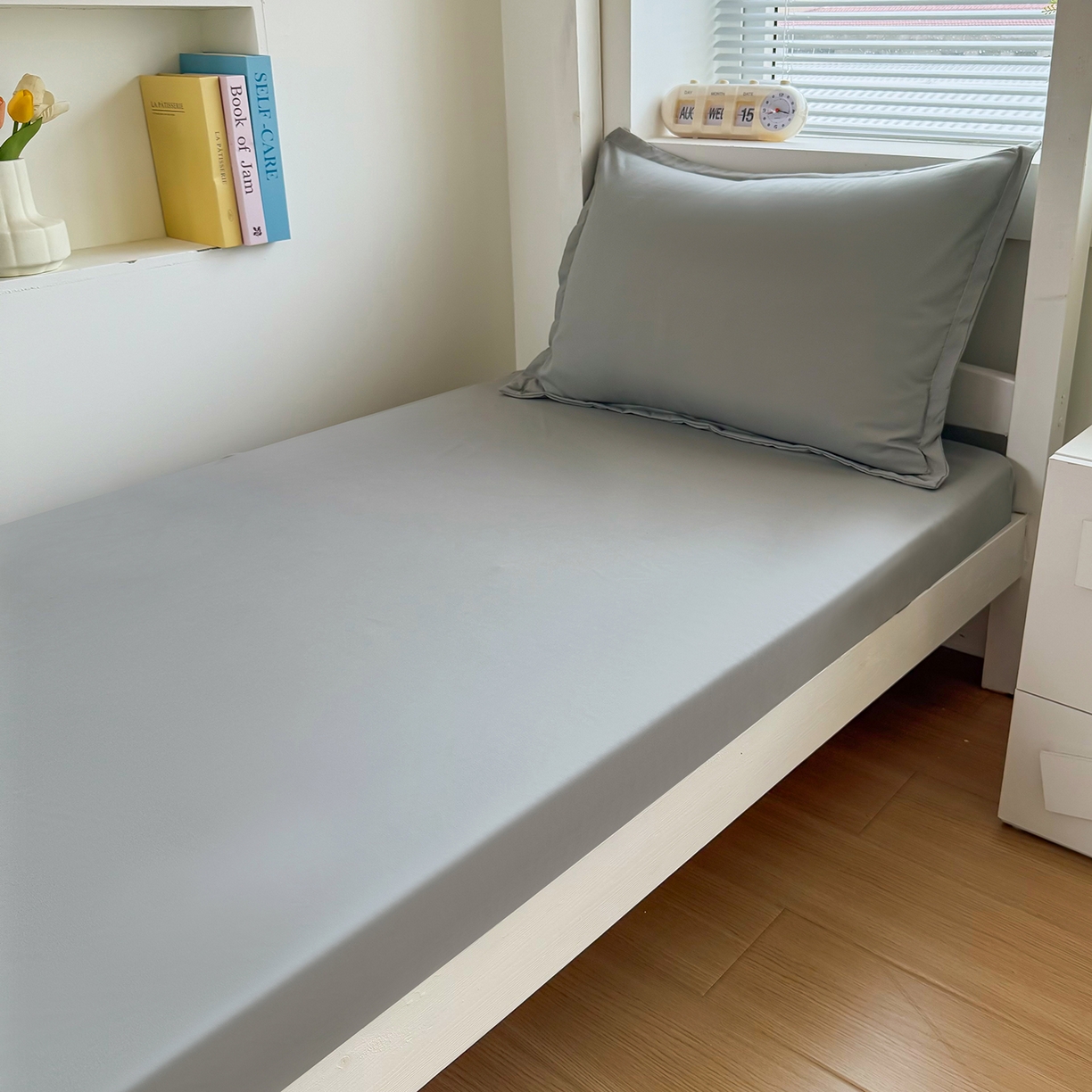 91家纺网 家纺一手货源 找家纺 茗婷家纺 2025新款供跨境外贸高克重纯色磨毛床笠宾馆养老院床笠多规格 浅灰