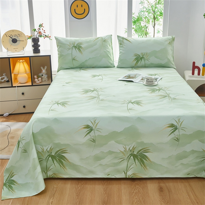 91家纺网 家纺一手货源 找家纺 雲归梦 2025新款原棉老粗布床单席子凉席印花三件套 山水之间-绿