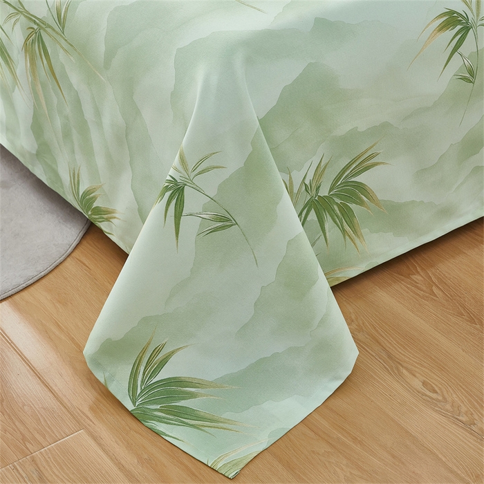 91家纺网 家纺一手货源 找家纺 雲归梦 2025新款原棉老粗布床单席子凉席印花三件套 山水之间-绿