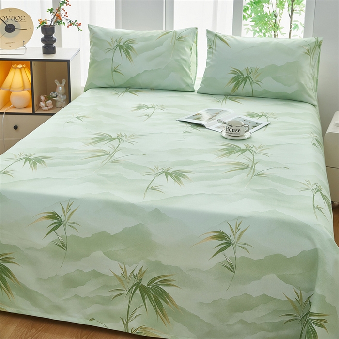 91家纺网 家纺一手货源 找家纺 雲归梦 2025新款原棉老粗布床单席子凉席印花三件套 山水之间-绿