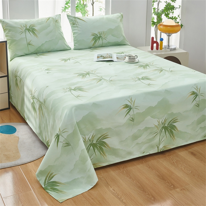 91家纺网 家纺一手货源 找家纺 雲归梦 2025新款原棉老粗布床单席子凉席印花三件套 山水之间-绿