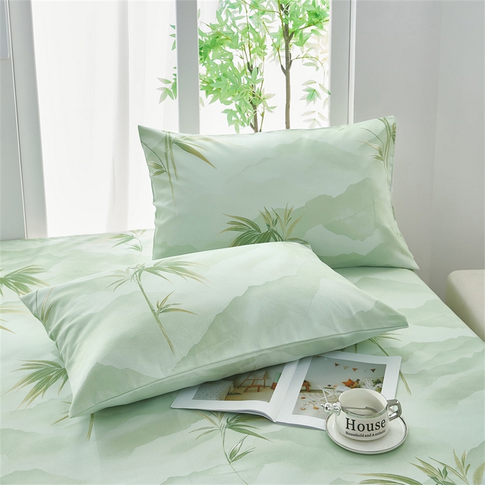 91家纺网 家纺一手货源 找家纺 雲归梦 2025新款原棉老粗布床单席子凉席印花三件套 山水之间-绿