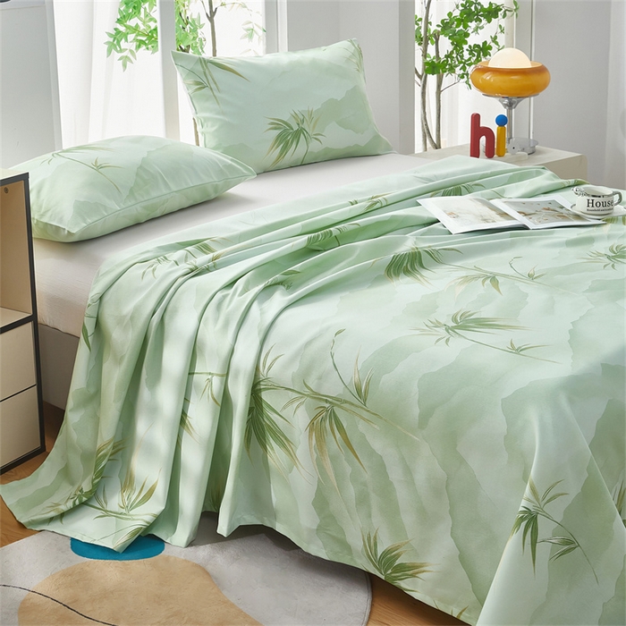 91家纺网 家纺一手货源 找家纺 雲归梦 2025新款原棉老粗布床单席子凉席印花三件套 山水之间-绿