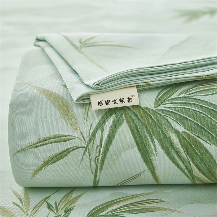91家纺网 家纺一手货源 找家纺 雲归梦 2025新款原棉老粗布床单席子凉席印花三件套 山水之间-绿
