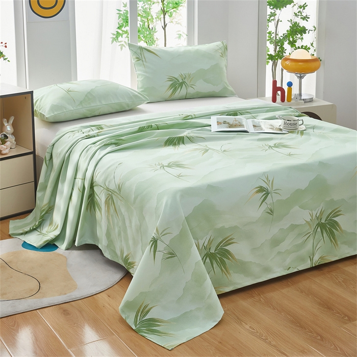 91家纺网 家纺一手货源 找家纺 雲归梦 2025新款原棉老粗布床单席子凉席印花三件套 山水之间-绿