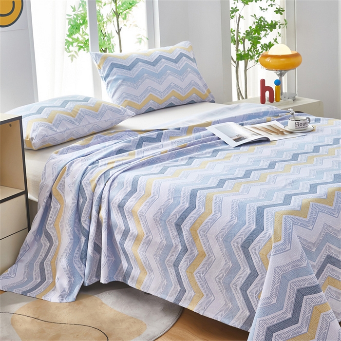 91家纺网 家纺一手货源 找家纺 雲归梦 2025新款原棉老粗布床单席子凉席印花三件套 舒伯特-蓝