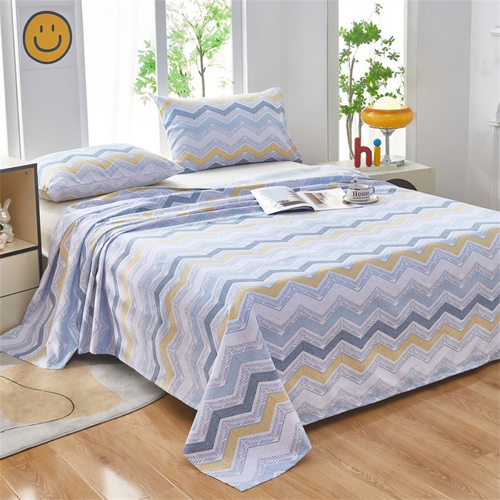 91家纺网 家纺一手货源 找家纺 雲归梦 2025新款原棉老粗布床单席子凉席印花三件套 舒伯特-蓝