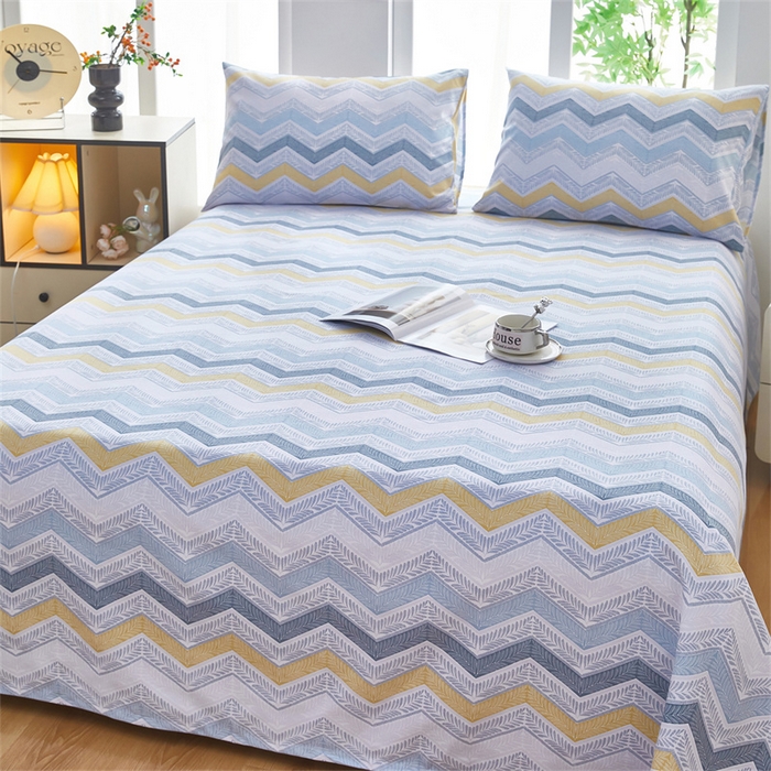 91家纺网 家纺一手货源 找家纺 雲归梦 2025新款原棉老粗布床单席子凉席印花三件套 舒伯特-蓝