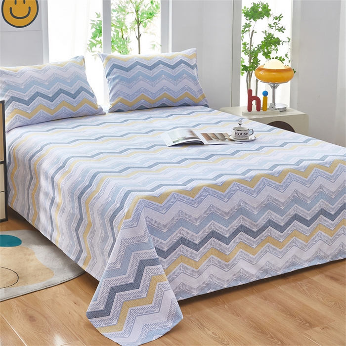 91家纺网 家纺一手货源 找家纺 雲归梦 2025新款原棉老粗布床单席子凉席印花三件套 舒伯特-蓝